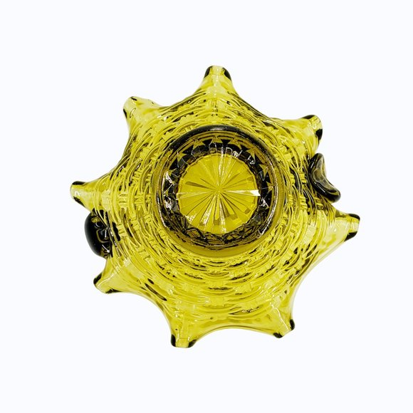 VTG Fenton Glass Colonial Green Basketweave Basket Applied Handle Ruffle Rim - Picture 4 of 4